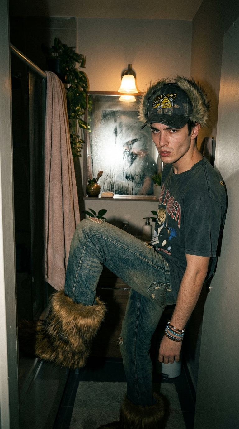 SINNER limited edition fur baseball cap outfit view by Hatton Club