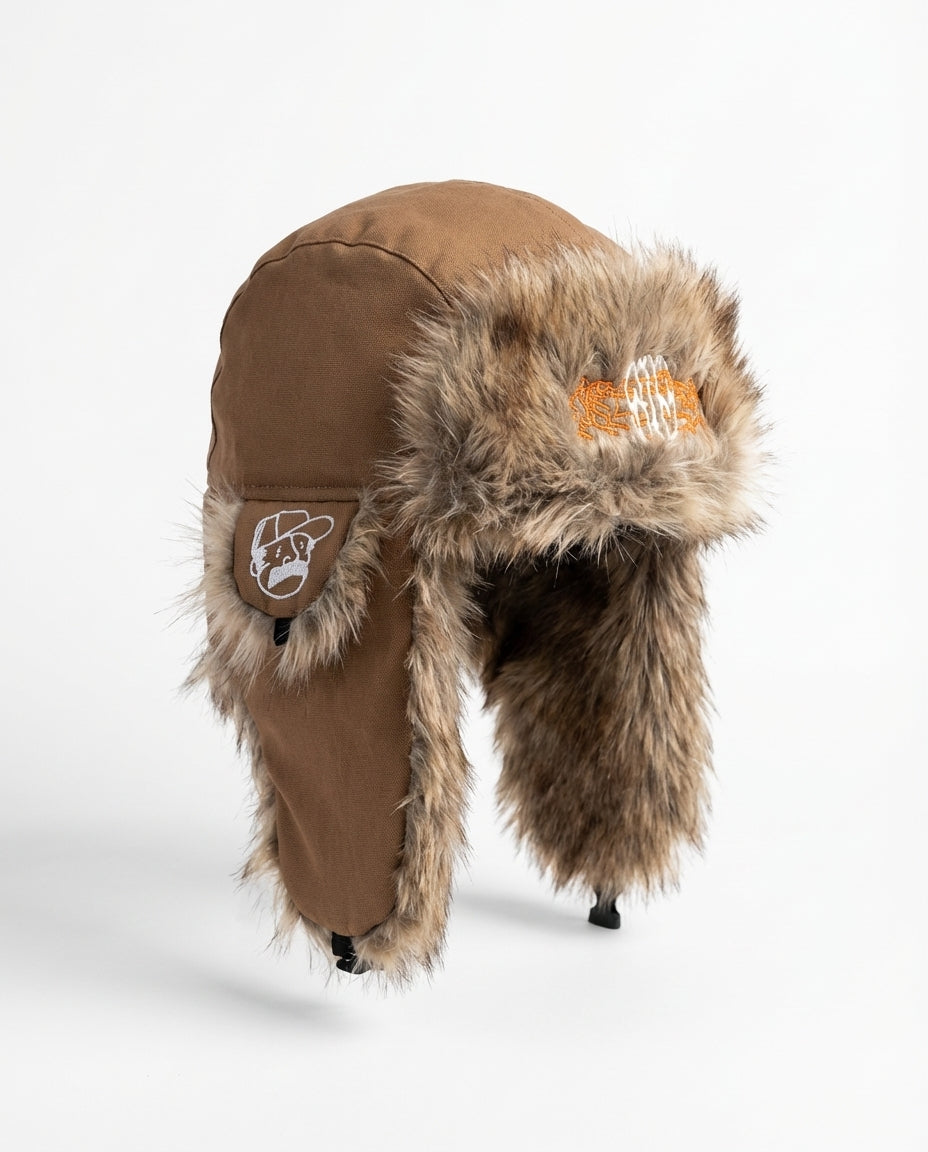 FERAL embroidered trapper hat side view by Hatton Club